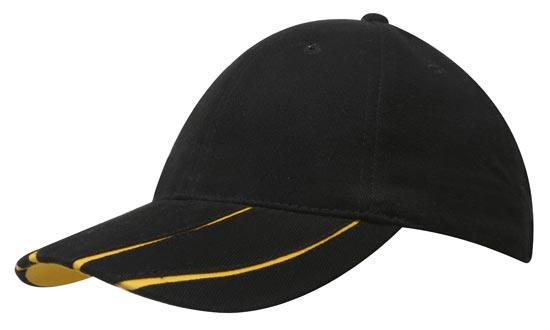 6 Panel BHC Cap with Peak Inserts - Custom Embroidered - Black With Gold