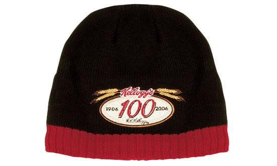 Cable Knit Contrast Beanie - Custom Embroidered - Black With Red