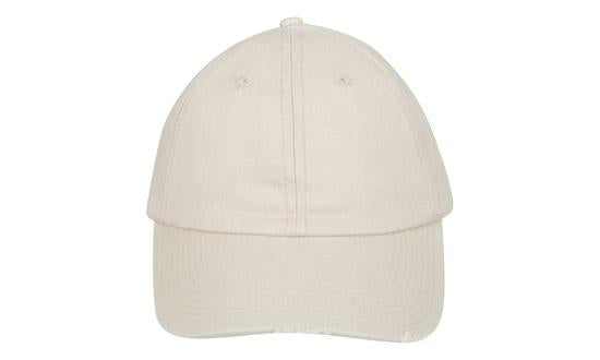 6 Panel Chino Cap with Distressed Peak - Custom Embroidered - Stone With Black