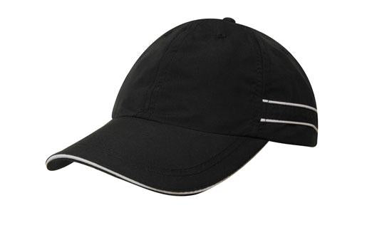 Microfibre Sports Cap Piping-Sand - Custom Embroidered - Black With White
