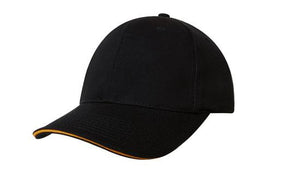 6 Panel Chino Twill Cap with Sandwich - Custom Embroidered - Navy With Gold