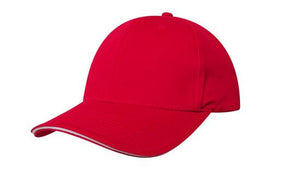 6 Panel Chino Twill Cap with Sandwich - Red With White