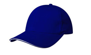 6 Panel Chino Twill Cap with Sandwich - Custom Embroidered - Royal With White