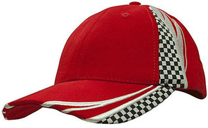 6 Panel Checks & Embroidery Cap - Red With White