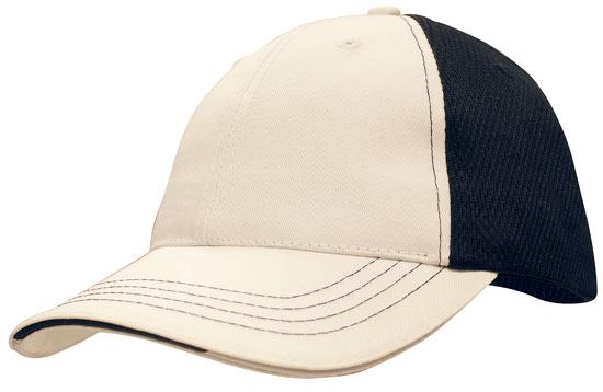 6 Panel Cool Mesh Trucker Cap with Sandwich - Custom Embroidered - White With Navy