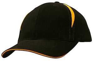 6 Panel BHC Cap with Crown Inserts-Sandwich - Black With Gold