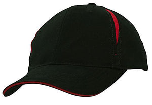 6 Panel BHC Cap with Crown Inserts-Sandwich - Custom Embroidered - Black With Red