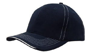 6 Panel BHC Cap with Contrast Sts & Sandwich - Custom Embroidered - Black With White