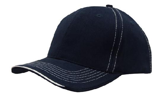 6 Panel BHC Cap with Contrast Sts & Sandwich - Custom Embroidered - Black With White