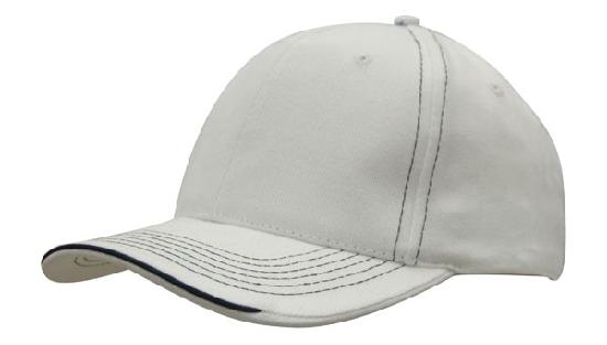 6 Panel BHC Cap with Contrast Sts & Sandwich - Custom Embroidered - White With Navy