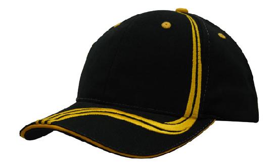 6 Panel BHC Cap Sand & Embroidered Lines - Black With Gold