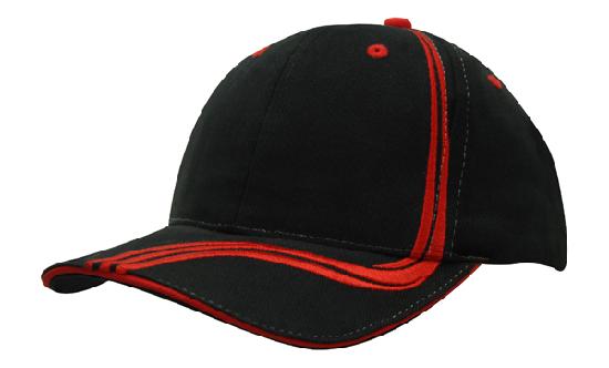 6 Panel BHC Cap Sand & Embroidered Lines - Black With Red