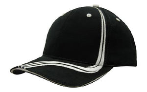 6 Panel BHC Cap Sand & Embroidered Lines - Black With White