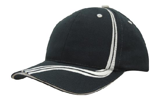 6 Panel BHC Cap Sand & Embroidered Lines - Navy With White