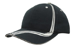 6 Panel BHC Cap Sand & Embroidered Lines - Navy With White