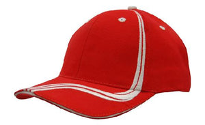 6 Panel BHC Cap Sand & Embroidered Lines - Red With White