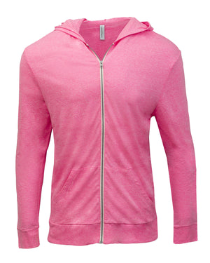 Unisex Triblend Full-Zip Light Hoodie - Neon Pink Tribld