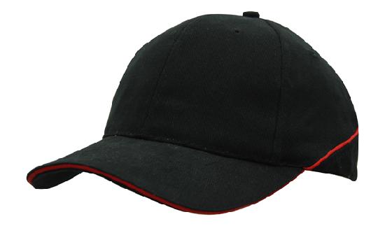 6 Panel BHC Cap Sandwich & Crown Piping - Custom Embroidered - Black With Red