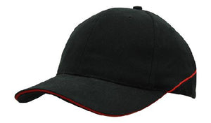 6 Panel BHC Cap Sandwich & Crown Piping - Custom Embroidered - Black With Red
