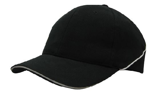 6 Panel BHC Cap Sandwich & Crown Piping - Custom Embroidered - Black With White