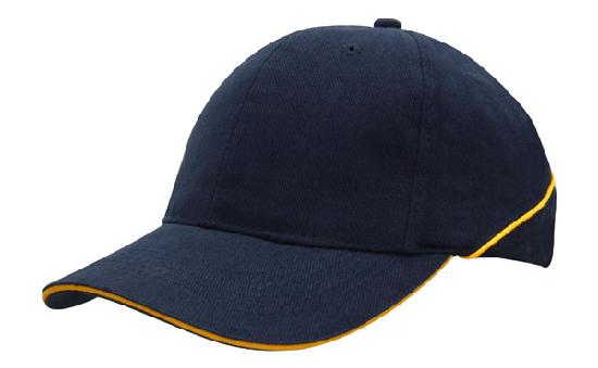 6 Panel BHC Cap Sandwich & Crown Piping - Custom Embroidered - Navy With Gold