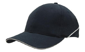6 Panel BHC Cap Sandwich & Crown Piping - Custom Embroidered - Navy With White