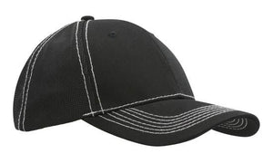 6 Panel Chino Twill Cap with Hi-Tech Mesh - Black