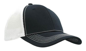 6 Panel Chino Twill Cap with Hi-Tech Mesh - Custom Embroidered - White With Navy