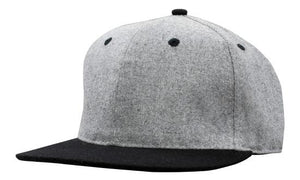 6 Panel Grey Marble Flannel Flat Peak Cap - Custom Embroidered - Gray With Black
