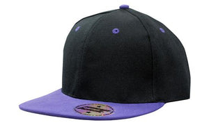 6 Panel American-T Flat Peak 2 Tone Cap - Black With Purple