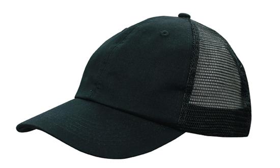 6 Panel Washed Chino Soft Mesh Back Cap - Custom Embroidered - Black