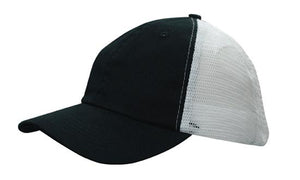 6 Panel Washed Chino Soft Mesh Back Cap - Black And White