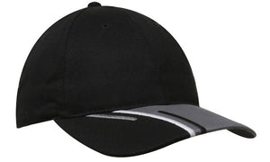 6 Panel Brushed Cotton Cap 3 Colour Peak - Black With White And Charcoal