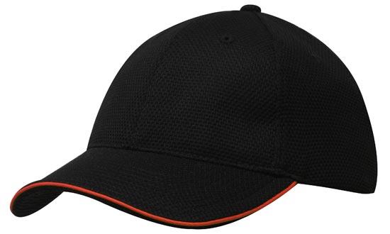 6 Panel Double Pique Mesh Cap with Sandwich - Black With Red