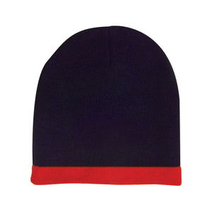 Acrylic 2 Tone Rolled Down Beanie - Navy With Red