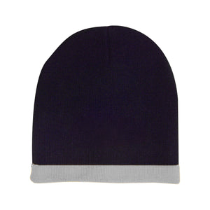 Acrylic 2 Tone Rolled Down Beanie - Navy With White