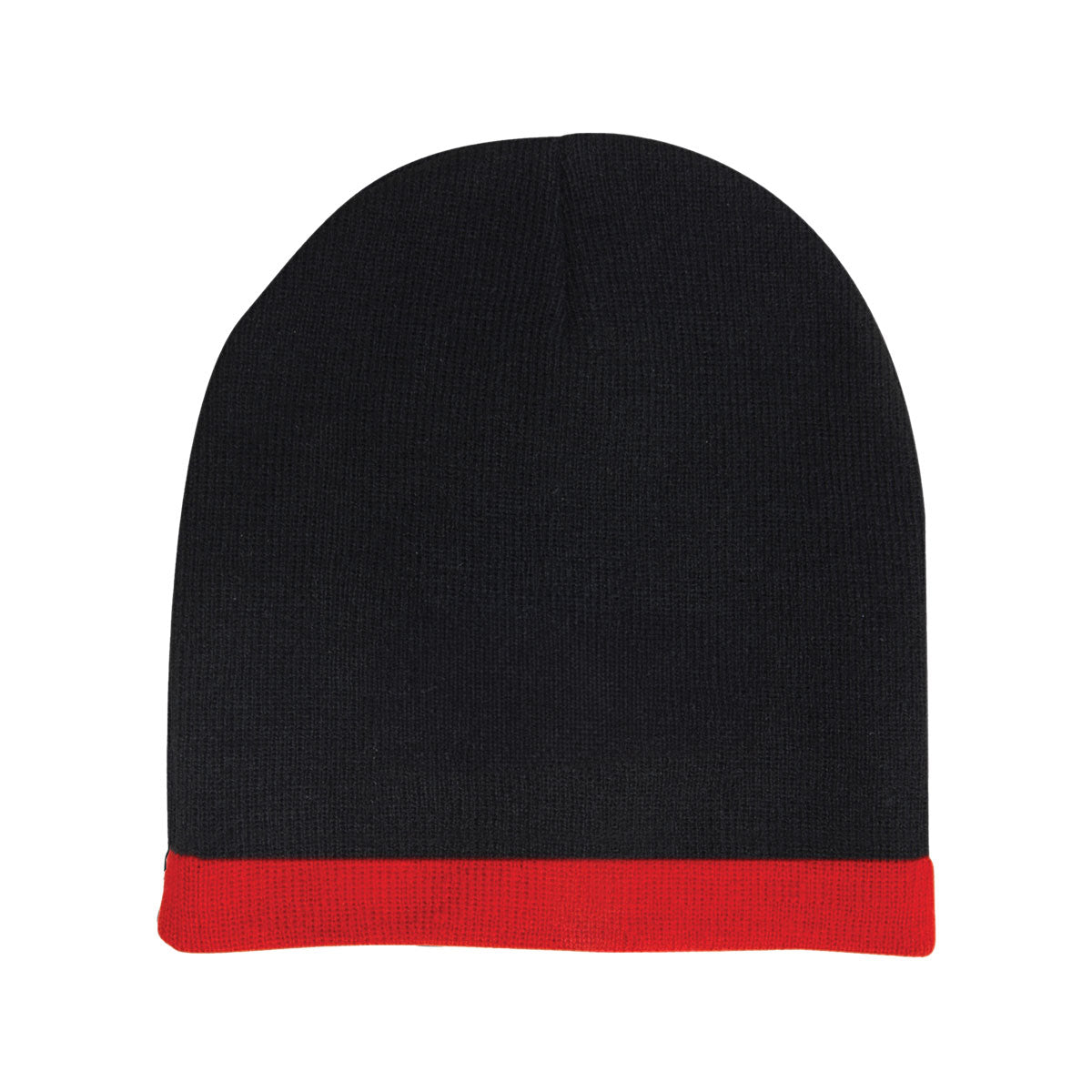 Acrylic 2 Tone Rolled Down Beanie - Black With Red