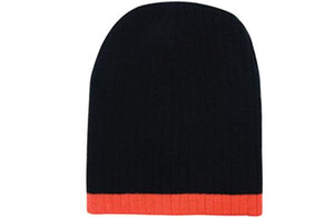 Two Tone Cable Beanie - Black With Orange