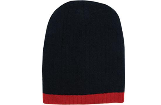 Two Tone Cable Beanie - Custom Embroidered - Black With Red