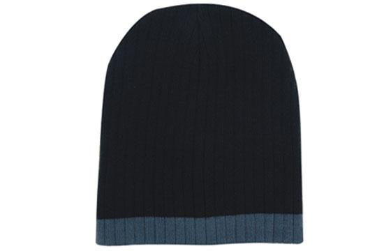 Two Tone Cable Beanie - Custom Embroidered - Black With Charcoal