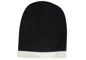 Two Tone Cable Beanie - Black With White
