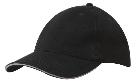 6 Panel Brush Heavy Cotton Sandwich Peak Cap - Navy With White