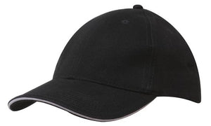 6 Panel Brush Heavy Cotton Sandwich Peak Cap - Navy With White