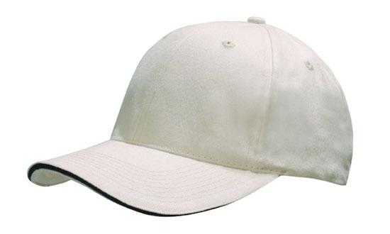 6 Panel Brush Heavy Cotton Sandwich Peak Cap - Natural With Navy