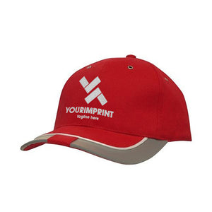 6 Panel HBC Reflective Trim-Tab On Peak Cap - Custom Embroidered - Red With Silver