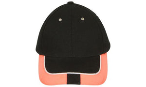 6 Panel HBC Reflective Trim-Tab On Peak Cap - Black With Orange