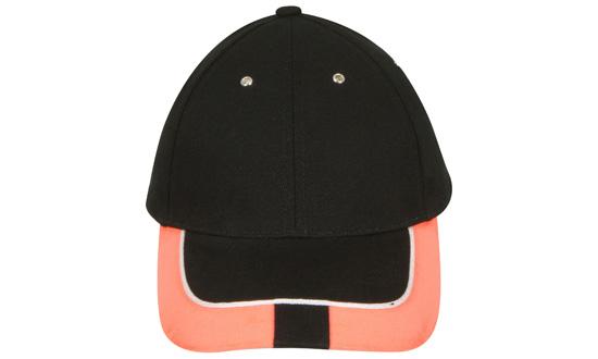 6 Panel HBC Reflective Trim-Tab On Peak Cap - Custom Embroidered - Black With Orange