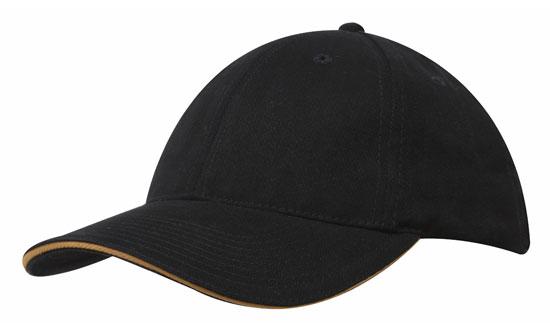 6 Panel US HBC Sandwich Cap & Buckle - Custom Embroidered - Black With Gold