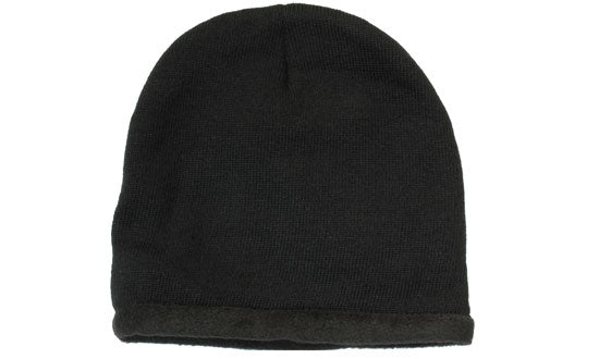 Acrylic-Polar Fleece Lined Beanie - Black