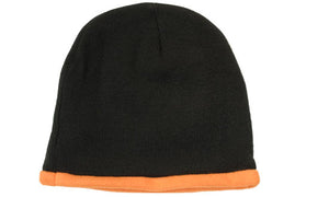 Acrylic-Polar Fleece Lined Beanie - Black With Orange